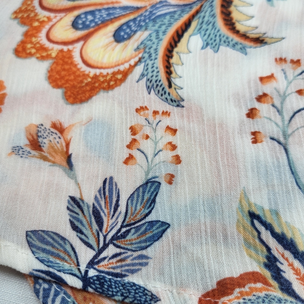 JustFab Floral Maxi DRESS Womens Size 1X Short Sleeve White Blues Rust Gauze - Picture 10 of 13